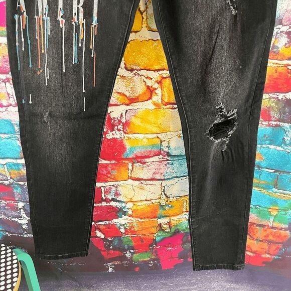 Amiri Paint Drip Coreo Logo Denim Jeans Size 32 - Picture 5 of 7